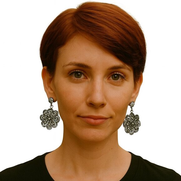 NEW - Antique Silver Rhinestone Earrings - Picture 1 of 3